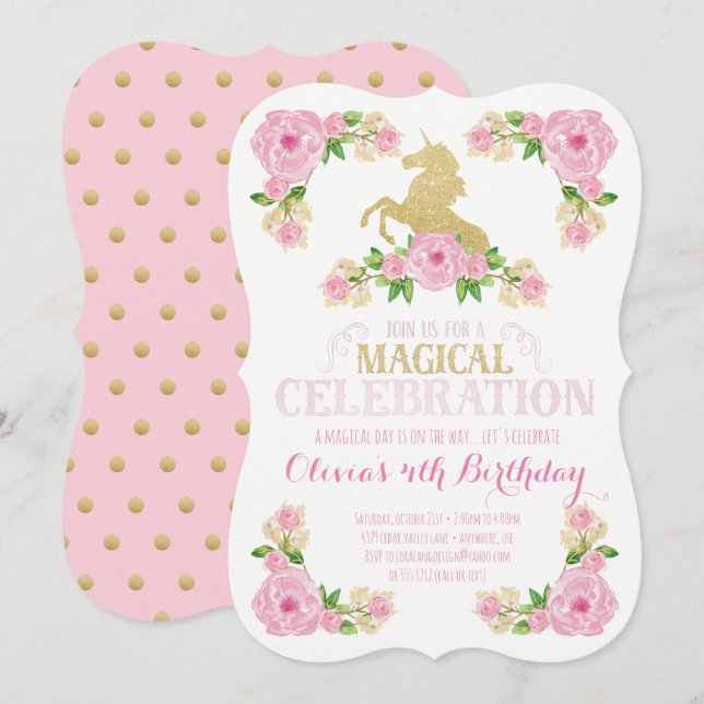 Unicorn Birthday Invitation (Front/Back)
