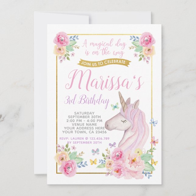 Unicorn Birthday Invitation (Front)