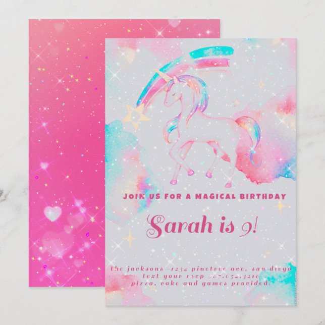 unicorn birthday invitation (Front/Back)