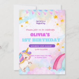 Unicorn Birthday Invitation 1st Birthday Party