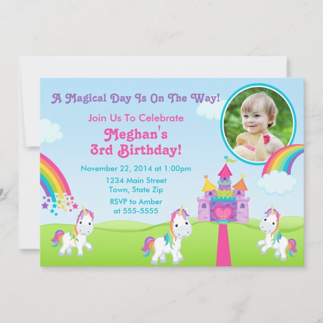 Unicorn Birthday Invitation 5x7 Photo Card (Front)