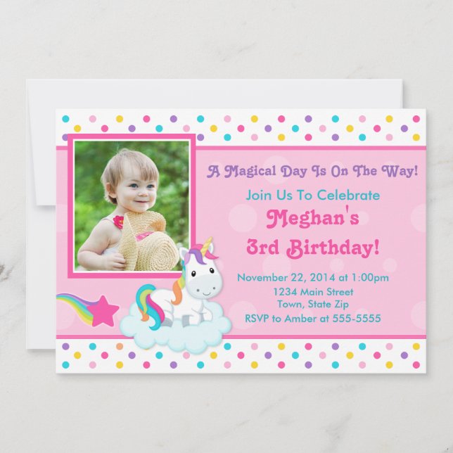 Unicorn Birthday Invitation 5x7 Photo Card (Front)