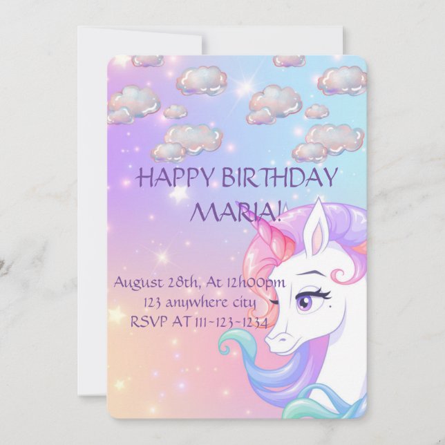 UNICORN BIRTHDAY INVITATION, DIGITAL DOWNLOAD SAVE THE DATE (Front)