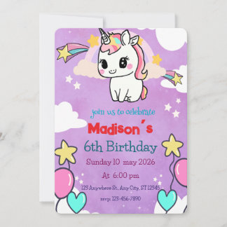 Unicorn Birthday Invitation | Editable Template