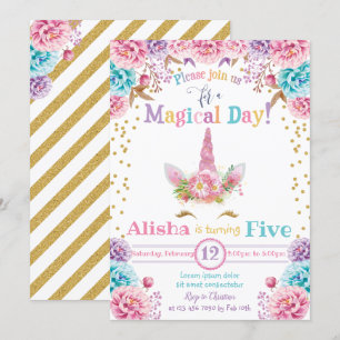 Unicorn Birthday Invitation Floral