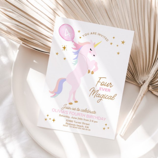 Unicorn Birthday Invitation - FOUR ever MAGICAL (Unicorn Birthday Invitation - FOUR EVER MAGICAL)