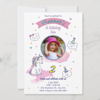 Unicorn birthday invitation girl bday invite