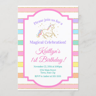 Unicorn Birthday Invitation Girl Glitter Gold