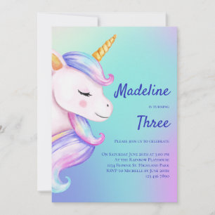 Unicorn Birthday Invitation Girls Pastel Rainbow