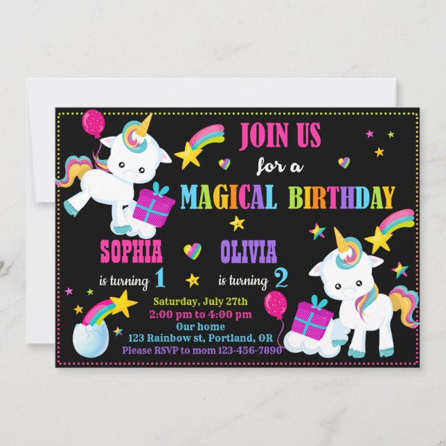 Unicorn birthday invitation Joint birthday party (Front)