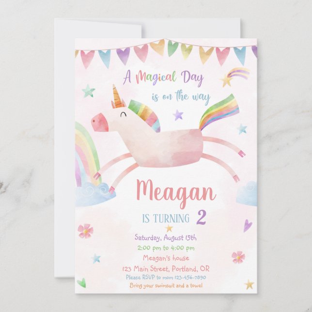 Unicorn birthday invitation Magical birthday party (Front)