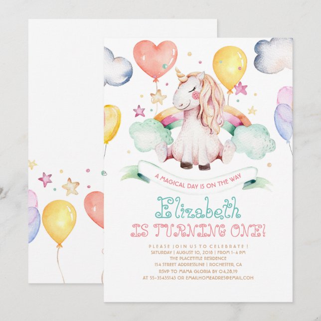 Unicorn Birthday Invitation | Magical Rainbow (Front/Back)