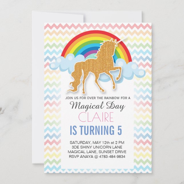 Unicorn Birthday invitation Magical Rainbow (Front)