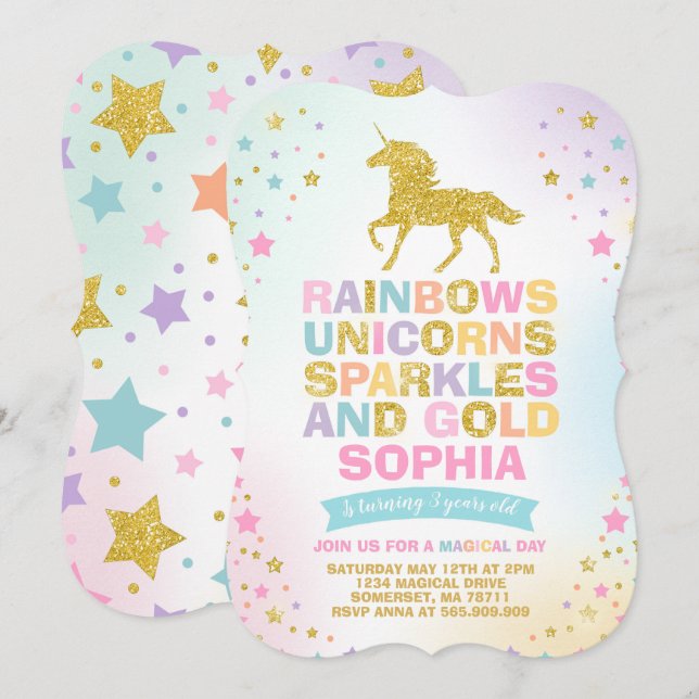 Unicorn Birthday Invitation Magical Unicorn Party (Front/Back)