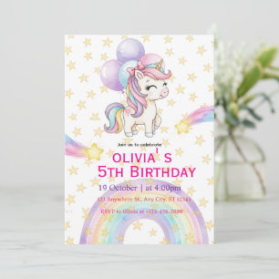 Unicorn Birthday Invitation   Pastel Rainbow Party