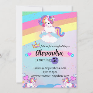 Unicorn Birthday Invitation Pastel Rainbow Party 
