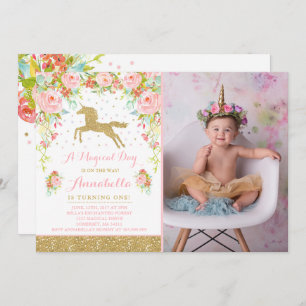 Unicorn Birthday Invitation Pink Gold Unicorn