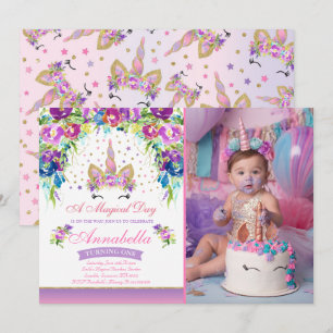 Unicorn Birthday Invitation Pink Gold Unicorn