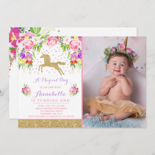 Unicorn Birthday Invitation Pink Gold Unicorn