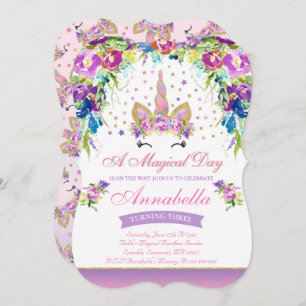 Unicorn Birthday Invitation Pink Gold Unicorn