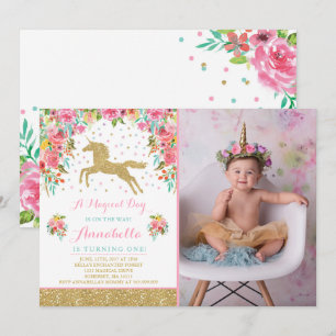 Unicorn Birthday Invitation Pink Gold Unicorn