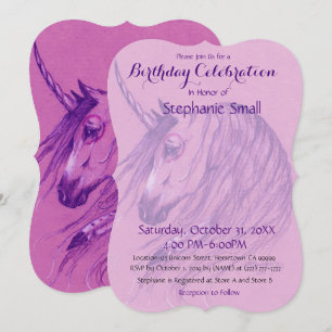 Unicorn Birthday Invitation Pink Purple native ame
