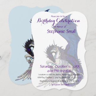 Unicorn Birthday Invitation Purple Blue Dragon
