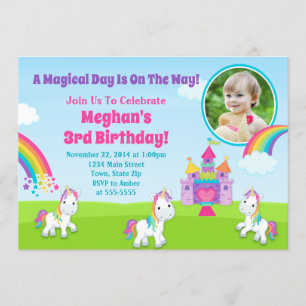 Unicorn Birthday Invitation Rainbow Unicorn Girl