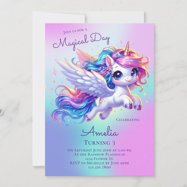 Unicorn Birthday Invitation Unicorn Birthday Party (Front)