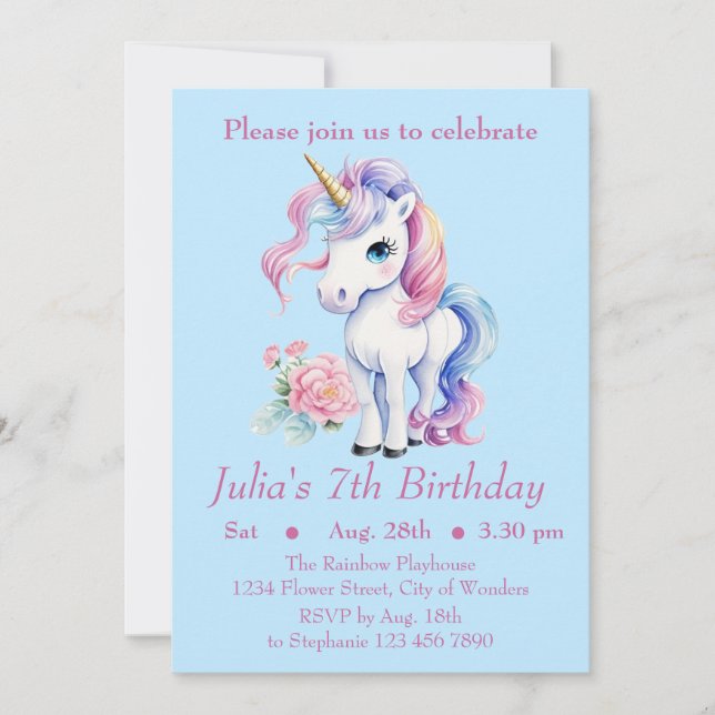 Unicorn Birthday Invitation - Unicorn Party (Front)