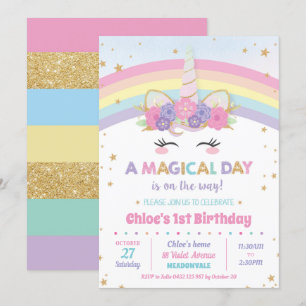 Unicorn Birthday Invitations Rainbow Girl