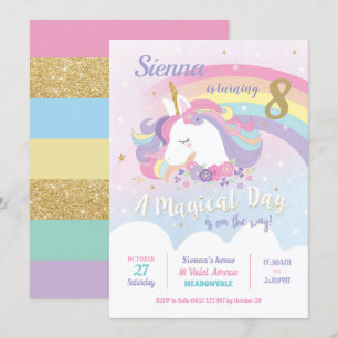 Unicorn Birthday Invitations Rainbow Girl