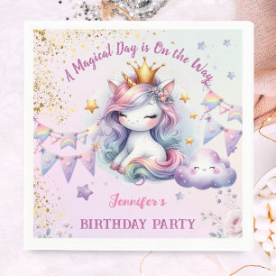 Unicorn Birthday Invite Girl Pink Purple Paper Napkin