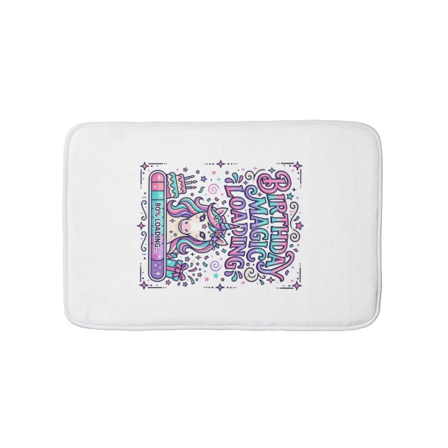 Unicorn Birthday Magic Loading Colourful Marketpla Bath Mat (Front)