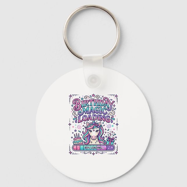 Unicorn Birthday Magic Loading Colourful Marketpla Key Ring (Front)