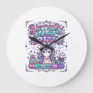 Unicorn Birthday Magic Loading Colourful Marketpla Large Clock