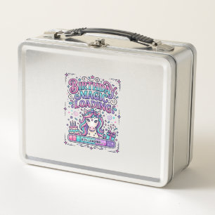 Unicorn Birthday Magic Loading Colourful Marketpla Metal Lunch Box