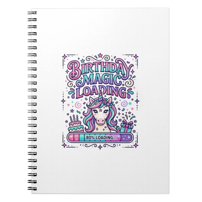 Unicorn Birthday Magic Loading Colourful Marketpla Notebook (Front)