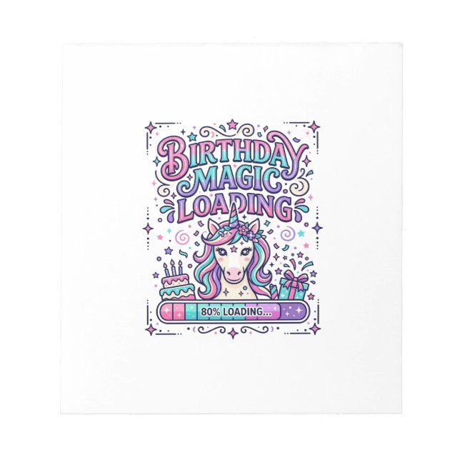 Unicorn Birthday Magic Loading Colourful Marketpla Notepad (Front)