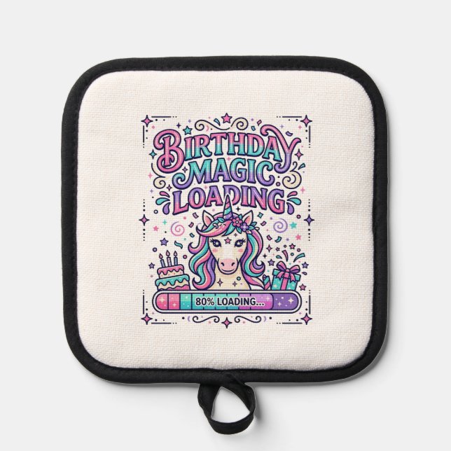 Unicorn Birthday Magic Loading Colourful Marketpla Pot Holder (Front)