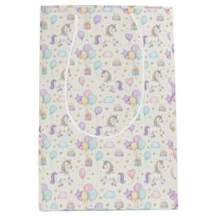 Unicorn Birthday Magic – Pastel Balloons & Cakes  Medium Gift Bag