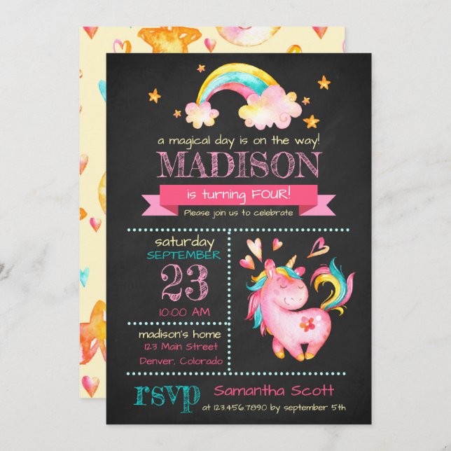 Unicorn Birthday | Magical Birthday Party Invite (Front/Back)