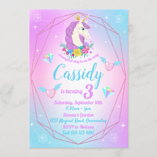 Unicorn Birthday Magical Glitter Rainbow Invitation