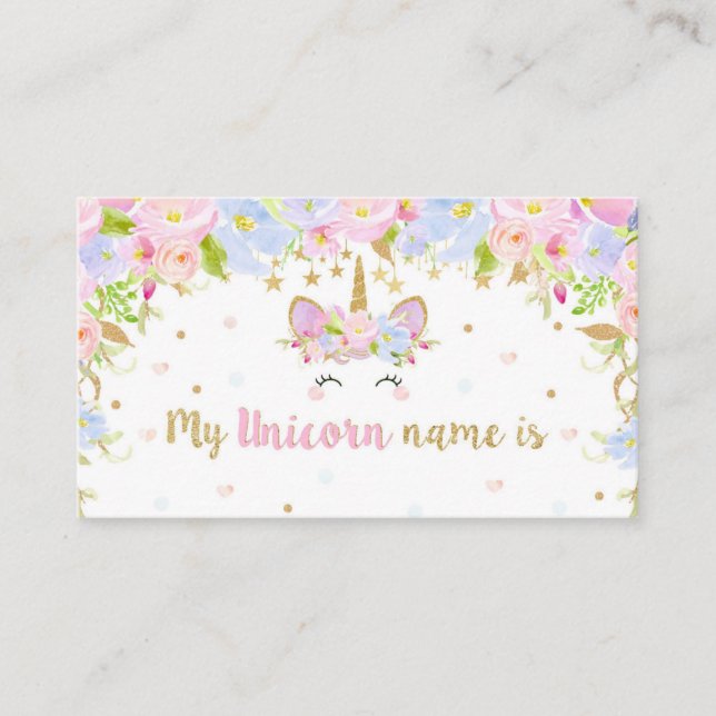 Unicorn Birthday My Unicorn Name Party Game Enclosure Card (Front)