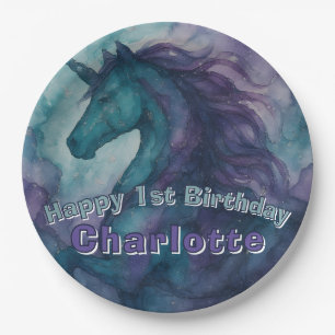 Unicorn Birthday Napkin – Alcohol Ink Style Paper Plate