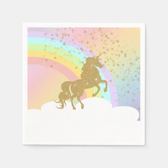 Unicorn Birthday Napkin - Gold Unicorn (Front)