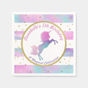 Unicorn Birthday Napkin Watercolor Glitter