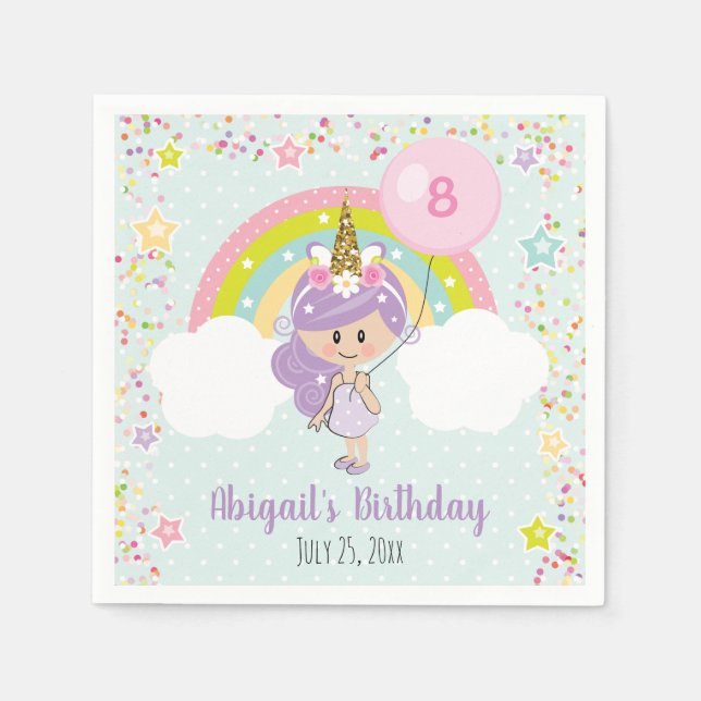 Unicorn Birthday Napkins (Front)