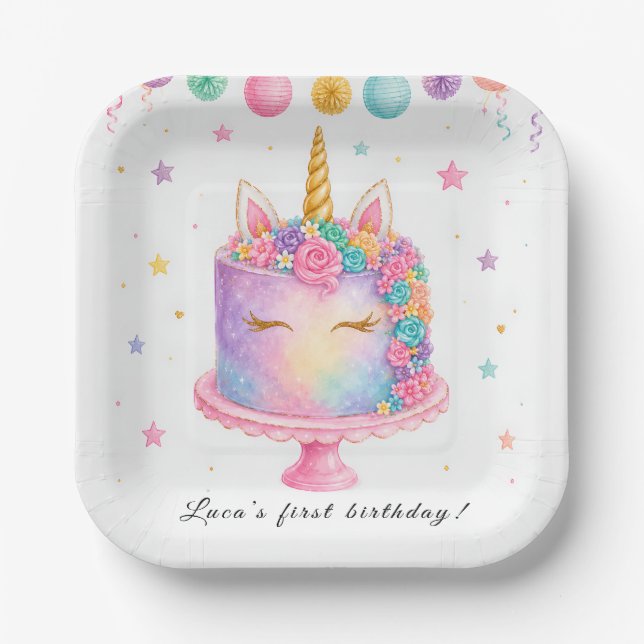 Unicorn Birthday Paper Plates (Front)
