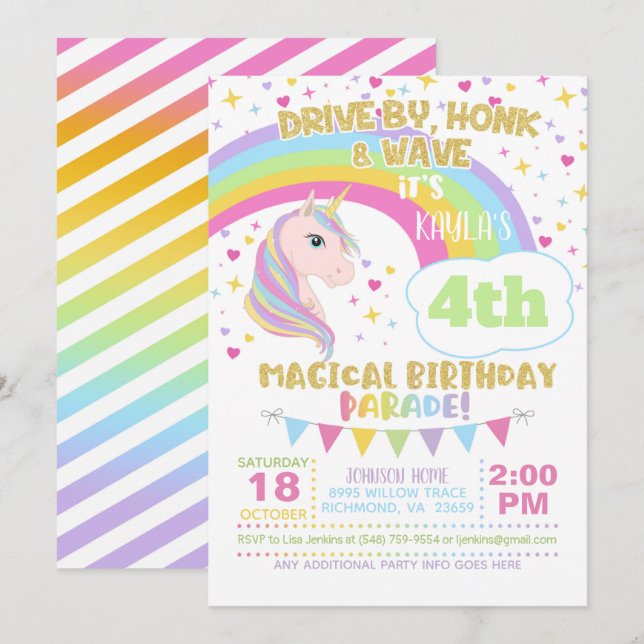 Unicorn Birthday Parade Invitation (Front/Back)